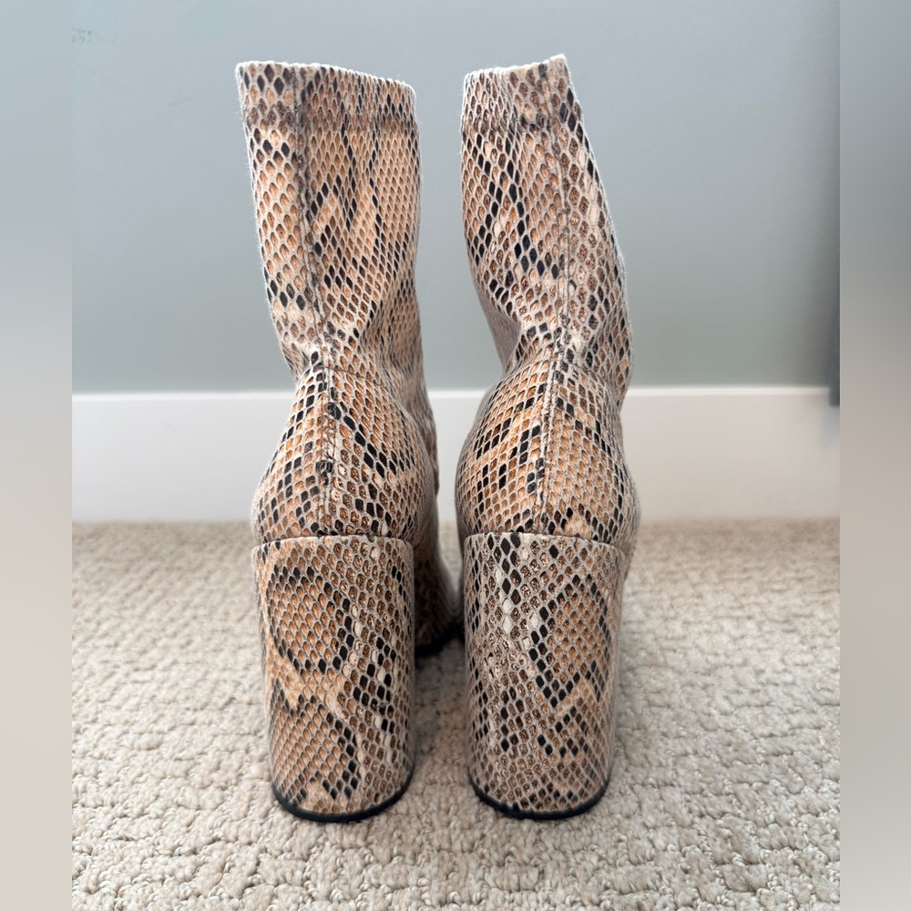 Public Desire Snakeskin Print Ankle Boots Size 8 Statement Block Heel Booties - Picture 3 of 7